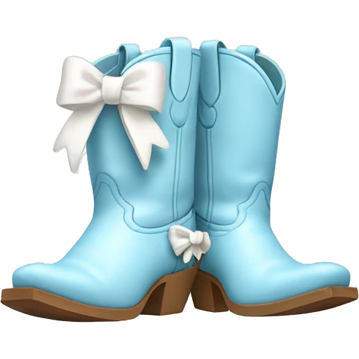 Pair of pastel light blue cowboy boots and two little white bows emoji