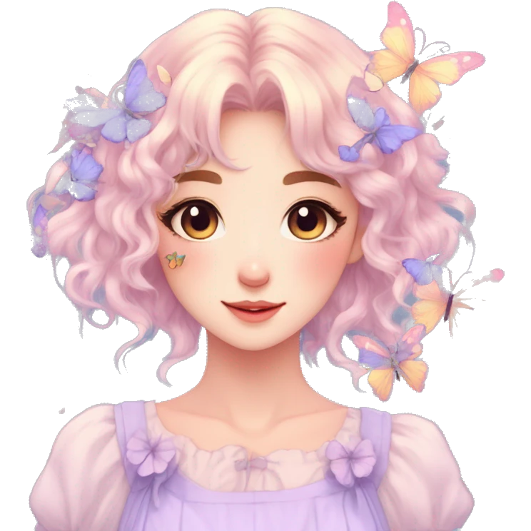 gorgeous pretty anime pastel lady with butterflies and beautiful hair fairycore cottagecore emoji