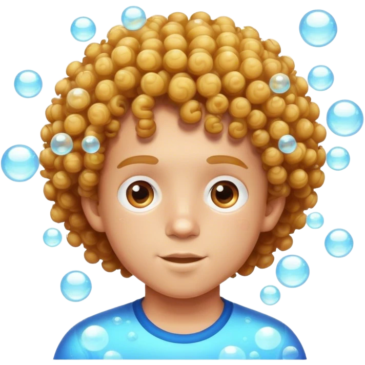 Curly haired boy in bubbles emoji