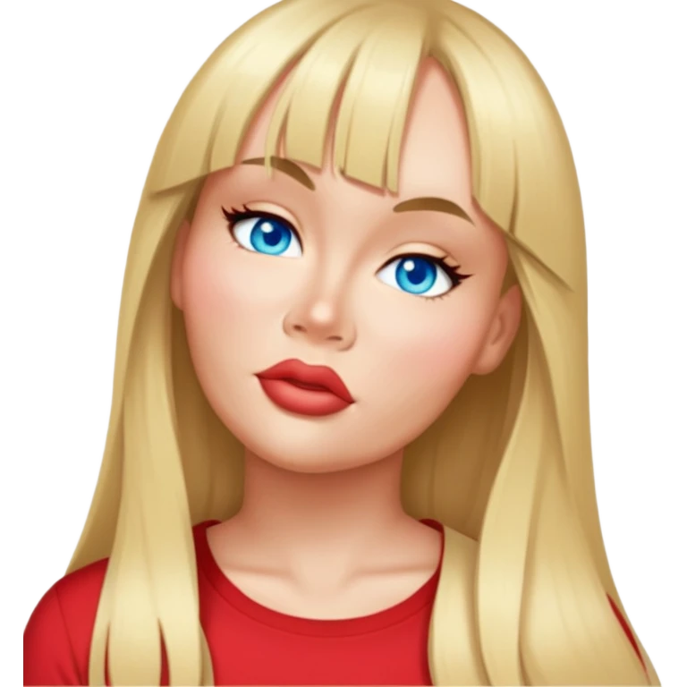 female, wearing red shirt, long blonde hair with bangs emoji