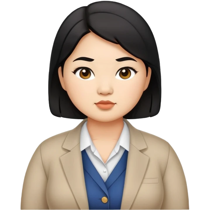 chubby asian waman round eyebrow medium black hair wear business casual emoji