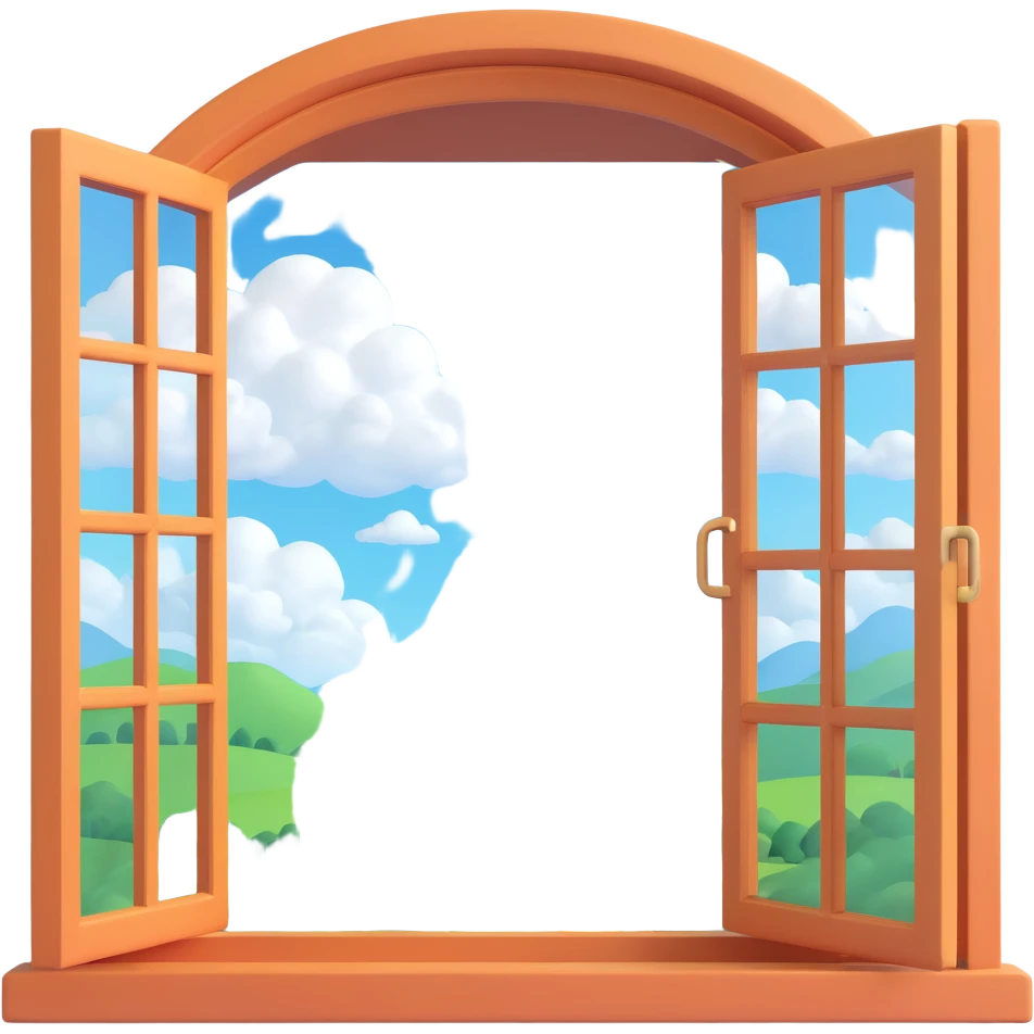 a big window with a idyllic scenery skylight and clouds visible emoji