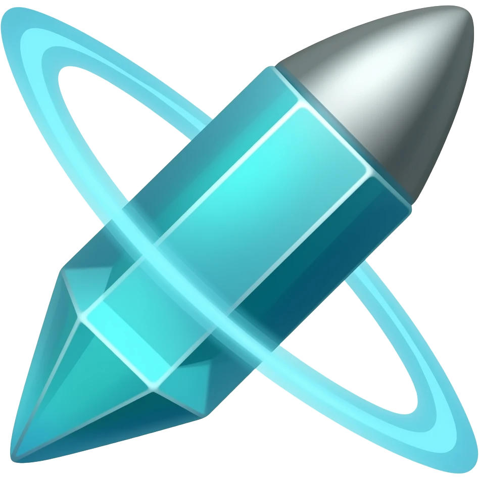 Glowing neon cyan and while Celestial crystal bullet shard emoji