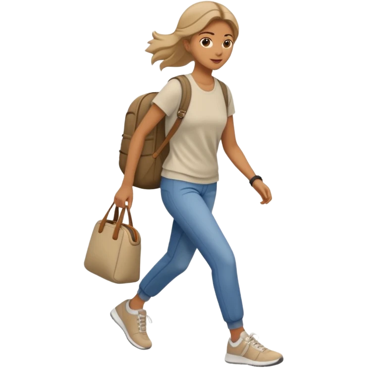 iOS emoji style - a woman in casual clothes and wearing trainers. Walking quickly. She does not have a bag or backpack.

 emoji