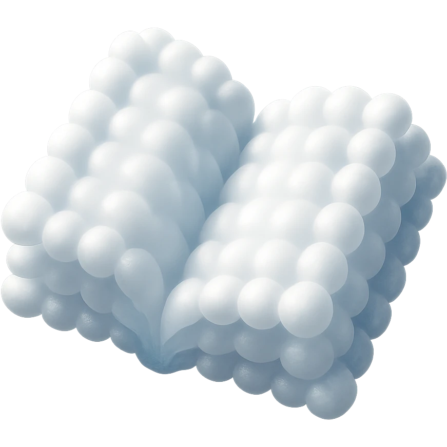 top view of a thick open book made entirely of small, very bright white fluffy convex clouds, matte glass style, no background emoji