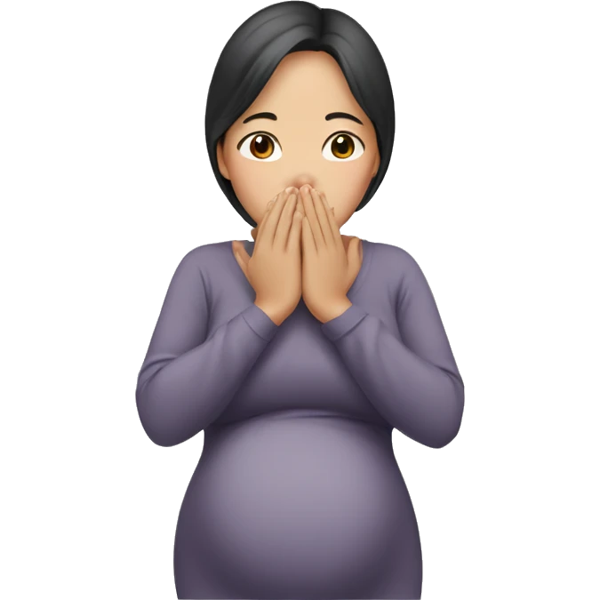 Pregnant Asian woman covered her mouth with her hands emoji