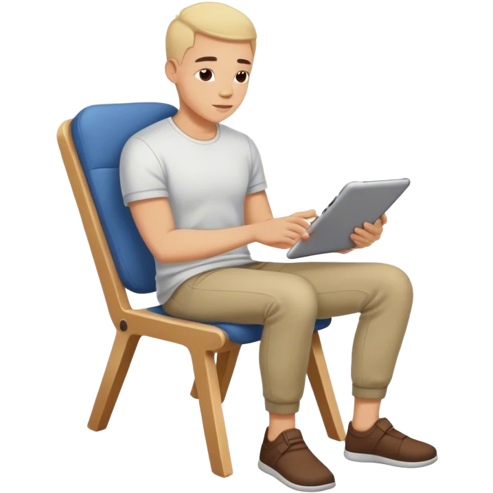 A PERSON SITS CROSS-LEGGED ON A CHAIR AND RELAXES DRAWING ON AN IPAD emoji