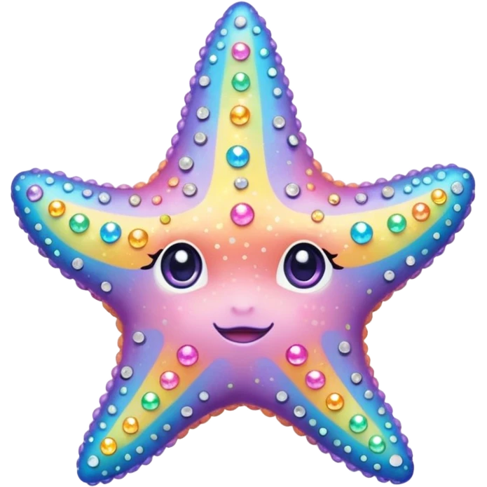 sea star, rainbow pastel colors, covered in sparkling gems, cute simple face emoji