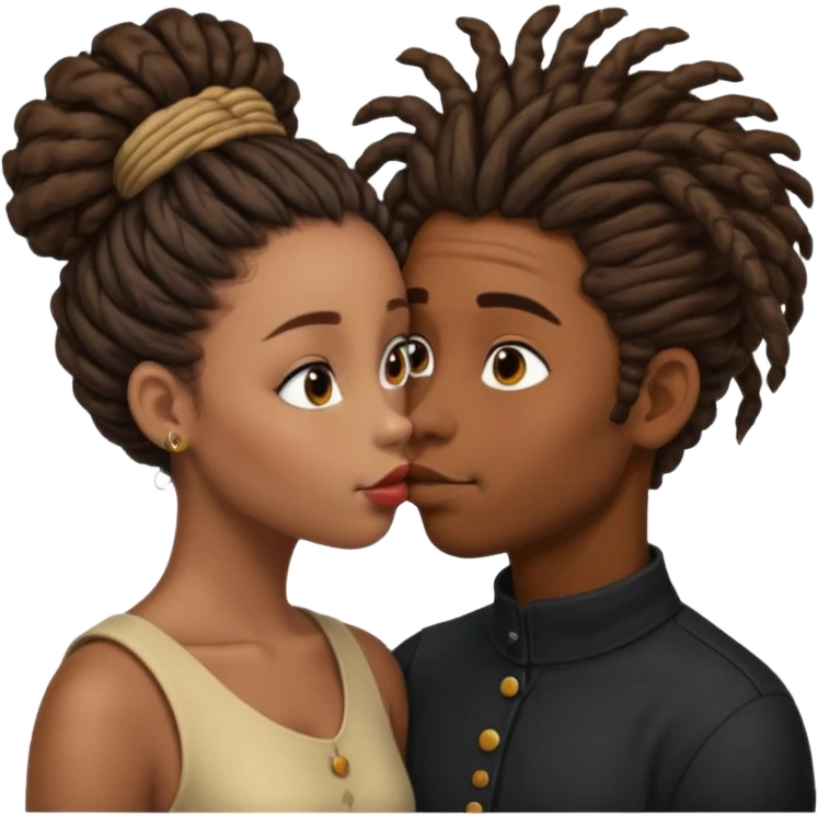 black boy with dreadlock kissing black girl with curly bun emoji
