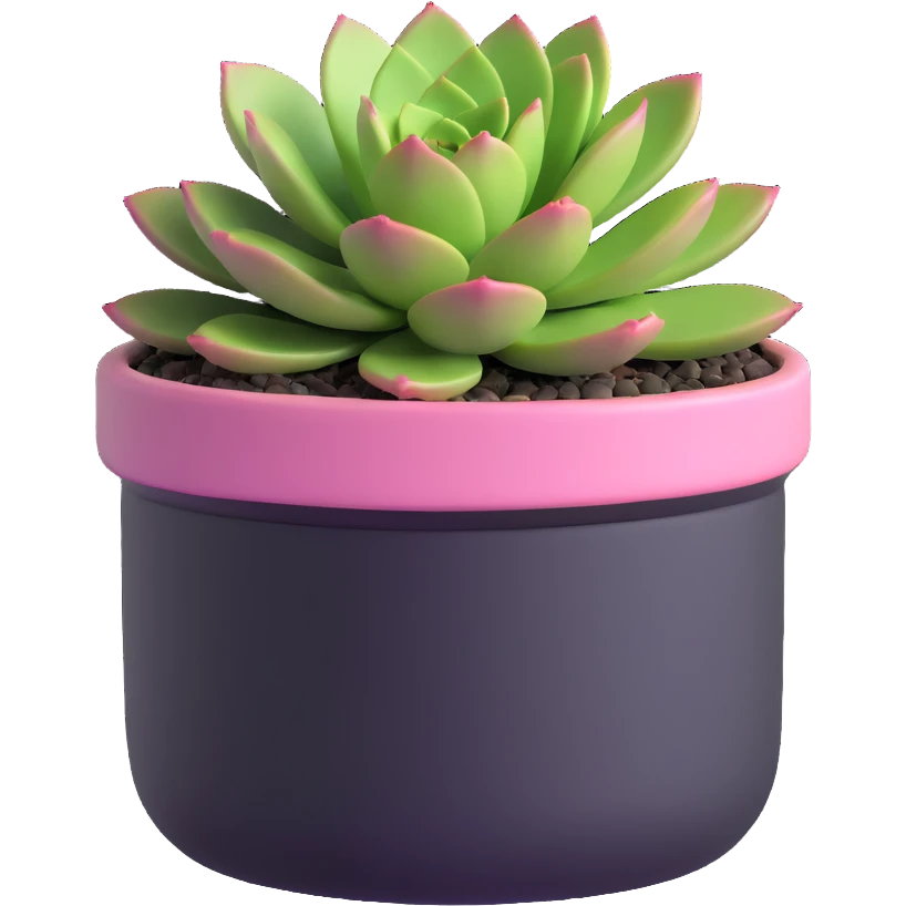 3D style succulent mostly pink with green tips in a short round ceramic pot emoji