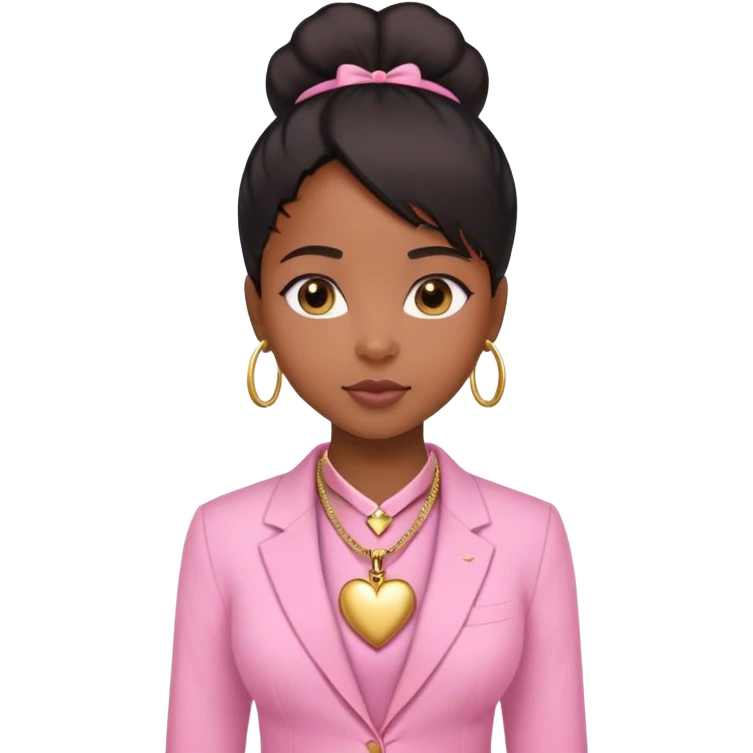 Black girl with straight hair down with baby edges and formal clothes that are pink for her interview and a gold heart necklace  emoji
