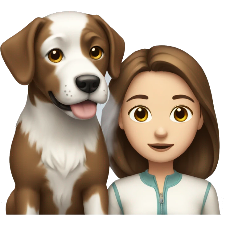 A Girl with Brown hair and a White dog emoji