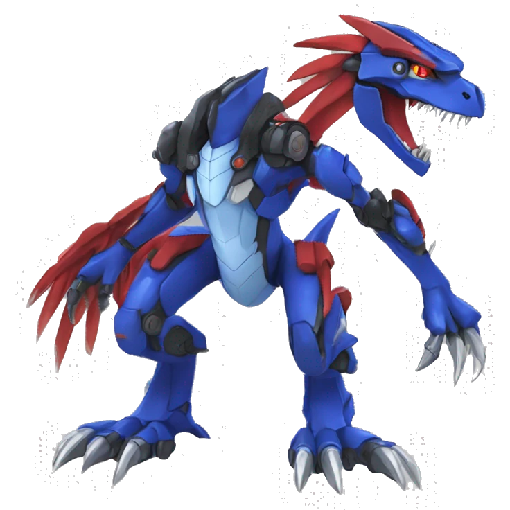  Cool Edgy Blue Red Digimon-Fakemon-Guilmon-Velociraptor-Dragon-Mecha full body emoji