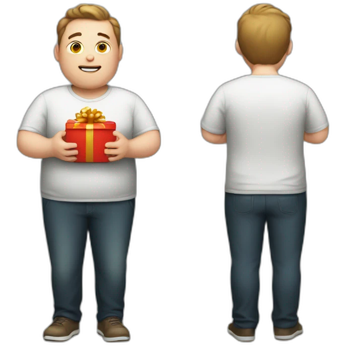 overweight man with gift emoji
