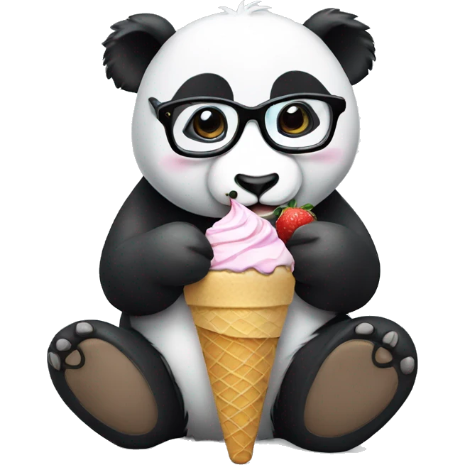 Panda with specs eating ice cream emoji