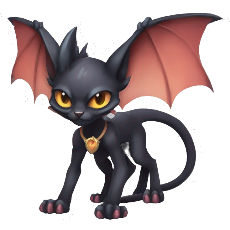 Black cool vampiric demonic Noivern-Litten-Sphynx-Lykoi-Caracal-Fakemon with big bat ears full-body emoji