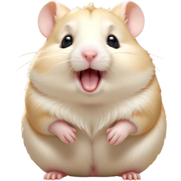 Cinematic Cute Yawning Cream Hamster Portrait Emoji, Head tilted slightly with a dramatic, wide-open yawn, showcasing a soft, pristine cream coat with tiny droopy ears, round dark eyes barely open in drowsy contentment, Simplified yet irresistibly adorable features, highly detailed, glowing with a soft, cozy glow, high shine, relaxed yet expressive, stylized with a touch of whimsy, bright and endearing, soft glowing outline, capturing the essence of a sleepy yet affectionate hamster, so drowsy it feels like it could stretch out of the screen and curl up for a nap! emoji