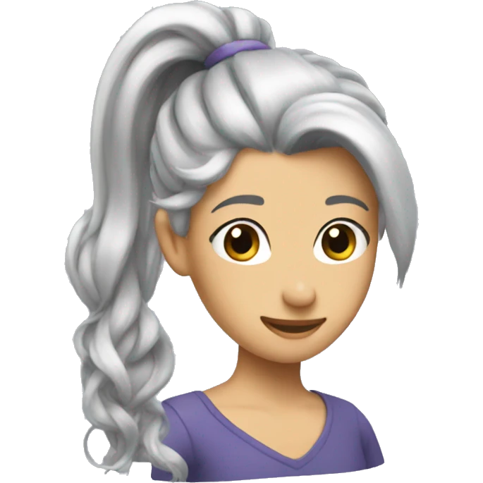 silver hair ponytail emoji