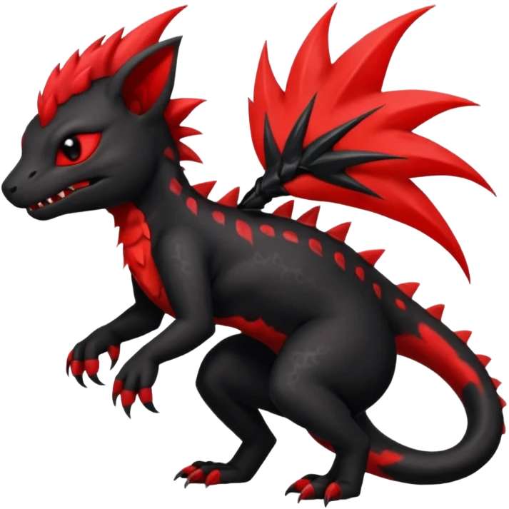 Shiny cool badass Fiery gothic evil black and red salandit-Liten-torracat with a red Mohawk  emoji