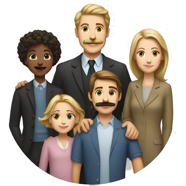 a white family with a man with a mustache , a woman, two girls, and a boy emoji