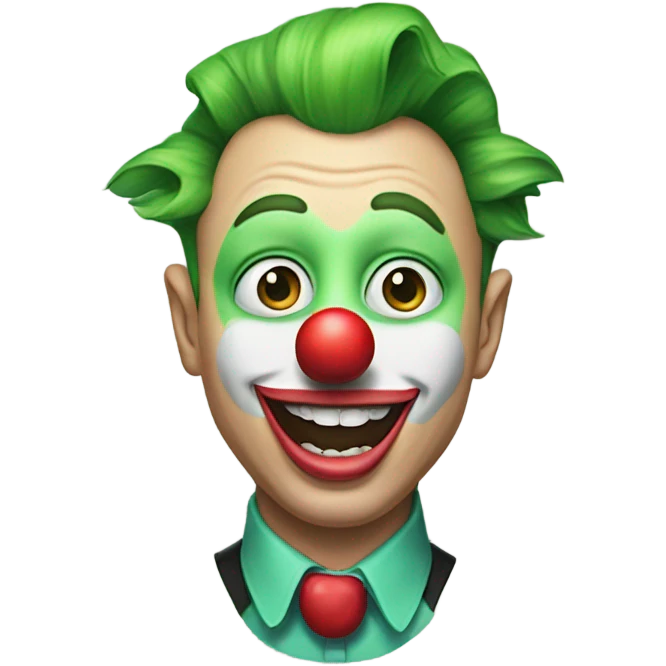 elon musk with a clown face and green nose with a dollar sign on it and puppy dog tongue and ears like an egirl emoji