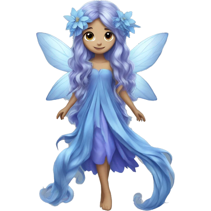 Beautiful, blue flower, fairy, blue, silver, purple, long hair, big wings emoji