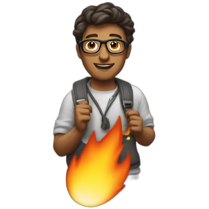 Nerd moving fire around emoji