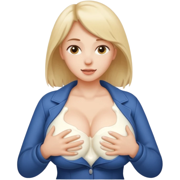 A girl taking off her coat and squishing her big breasts and white milk comes out of her big  emoji