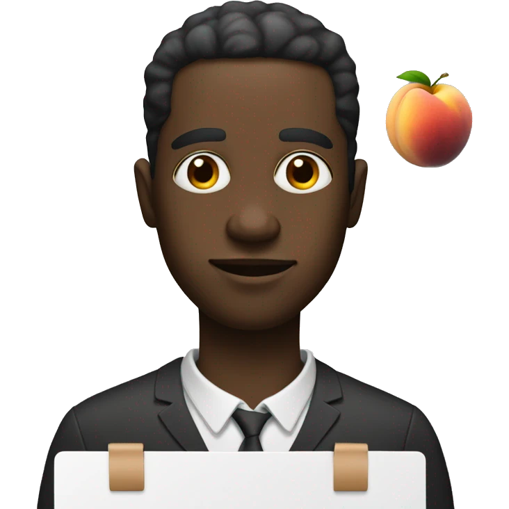 Black man with clip board and peaches in his eyes emoji