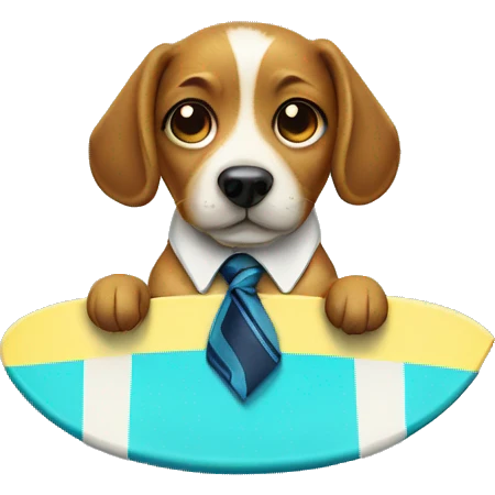 Dog on a surf board with a tie emoji