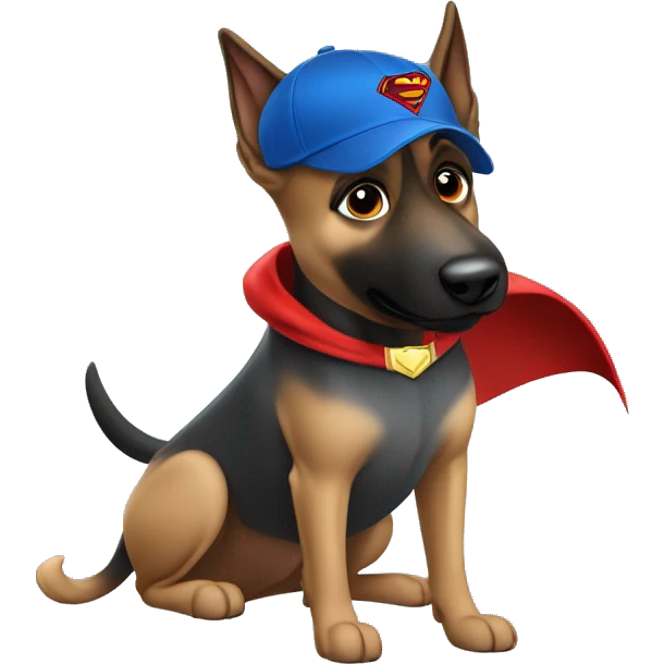 Belgian Malinois Dog Breed flying superman hero blue cap emoji