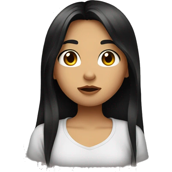 A girl with long dark hair, brown eyes, in a black T-shirt, sending a kiss emoji