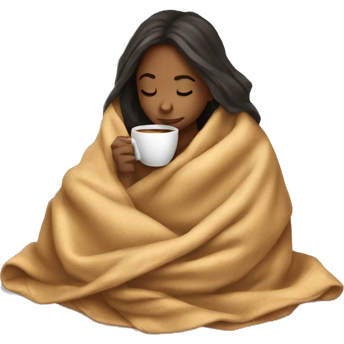 girl inside a blanket sipping coffee eyes closed emoji
