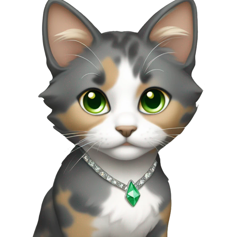 Grey and tan calico with a tan diamond pattern between her green eyes emoji