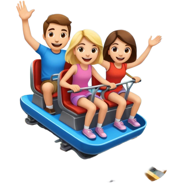 Two girls and one guy riding a mountain coaster emoji