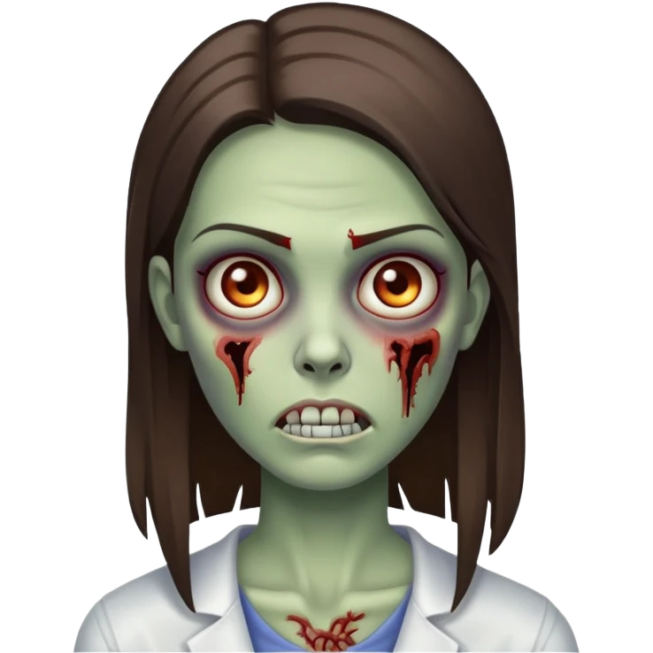 brunette, straight hair, no bangs, zombie woman emoji