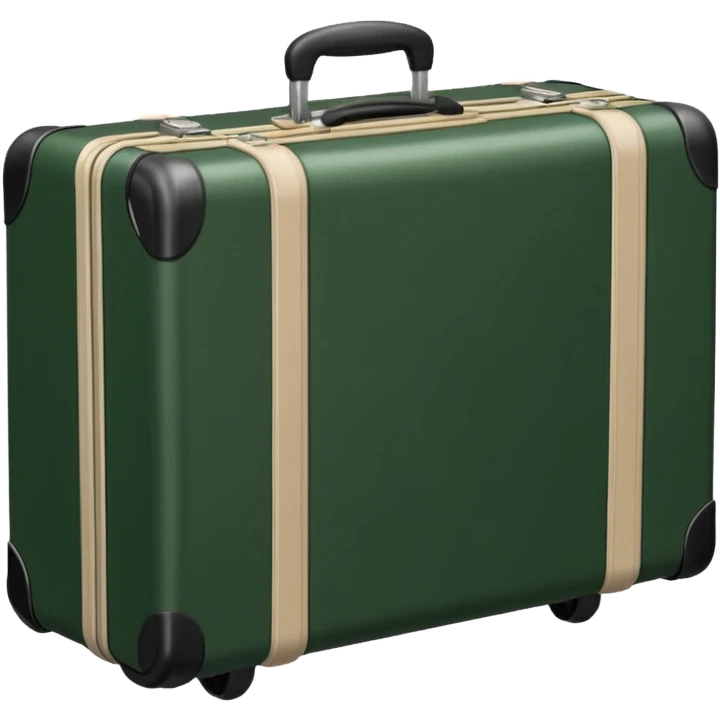 dark green ribbed suitcase with light beige handle and wheels emoji