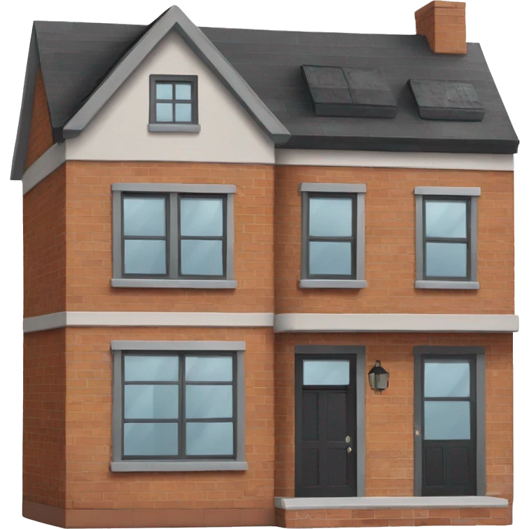 two floor house made of bricks, with dark grey windows and flat roof emoji