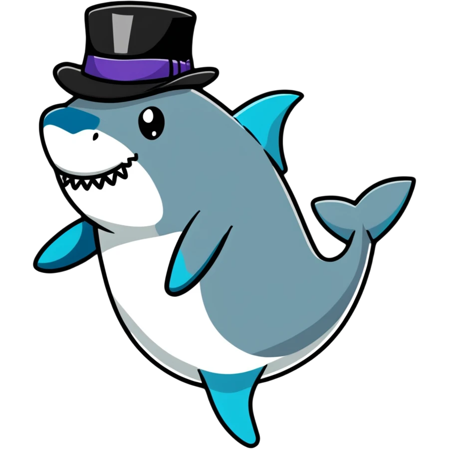 shark with a top hat, cartoon sticker emoji