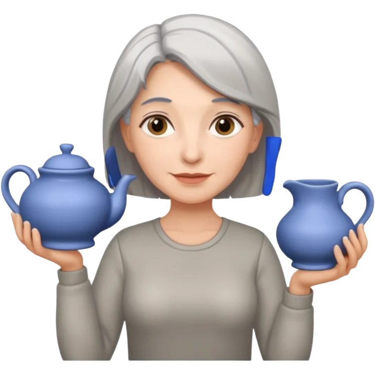 Woman with grey hair with ceramics emoji