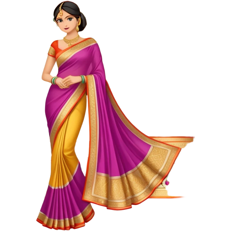 elegant colorful Indian saree with beautiful patterns and gold border emoji