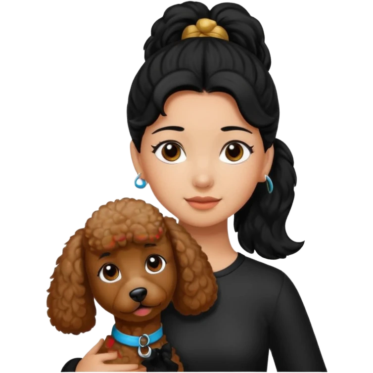 Ponytail black hair girl with brown Poodle say goodbye  emoji