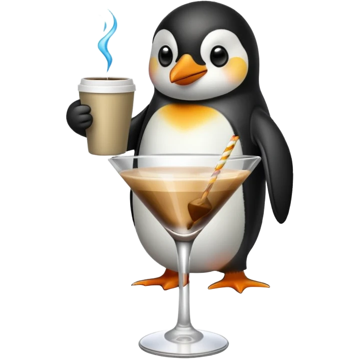 Penguin drinking coffee in a martini glass emoji