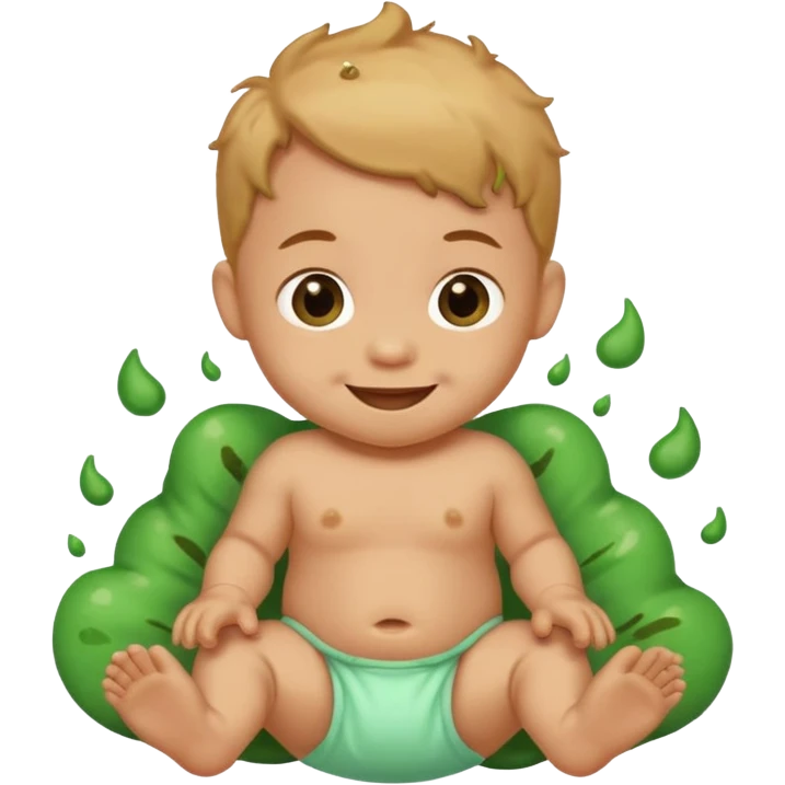 Googoogaagaa baby with green brown poop stain from diaper emoji