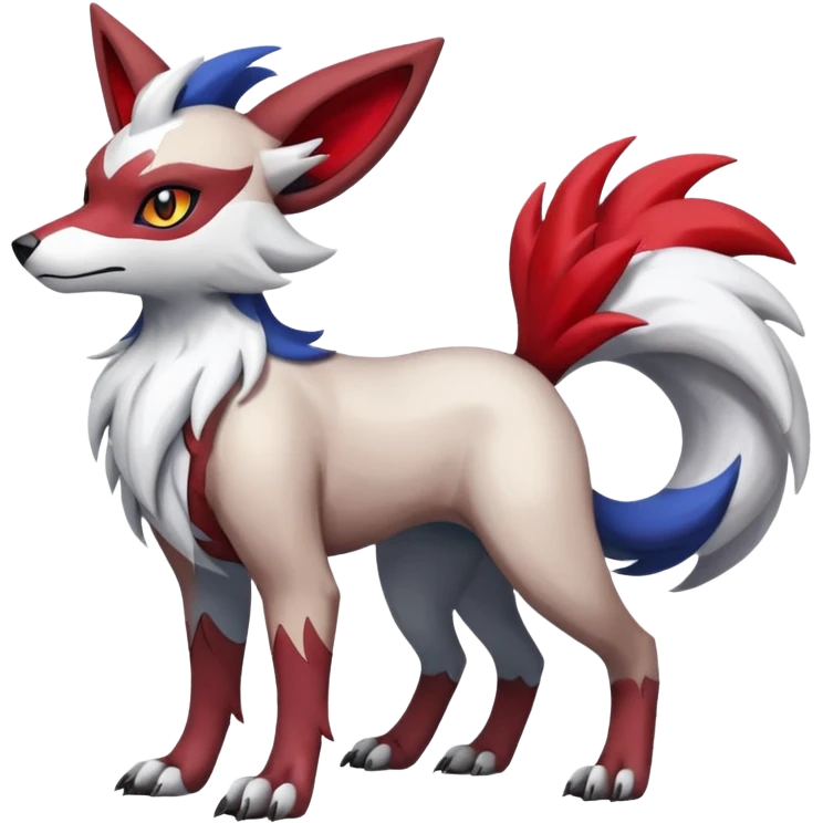 Colorful Skilled Adept Graceful Asian Painted Lycanroc-Absol-Zangoose-fusion-hybrid-creature (full body) emoji