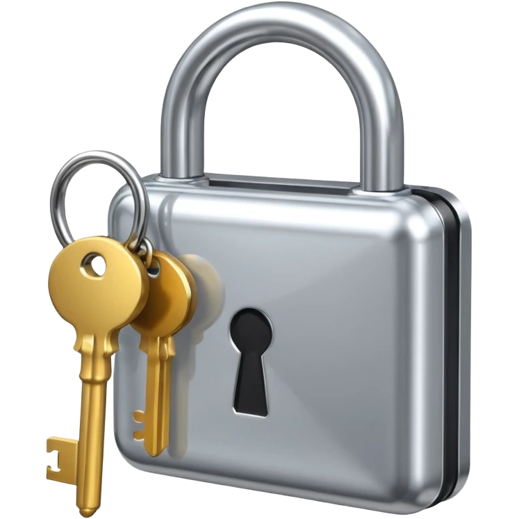 A chrome silver lock and key emoji, smooth metallic surfaces, glossy reflections, luxury swag vibe, minimal iOS emoji style, centered on clean white background emoji