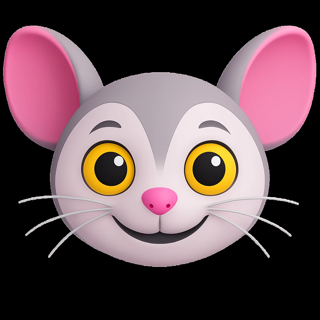 Change the mouse's expression to a smiling one instead of sticking its tongue out, keeping the rest of the face and style the same as in the reference image. emoji