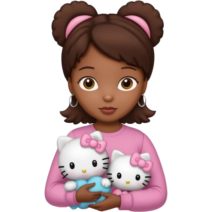 black girl with brown hair holding a hello kitty emoji