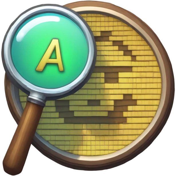 logo in a pixel art style featuring a magnifying glass as the central element. Inside the circular lens of the magnifying glass, place a pixelated letter 'A' emoji