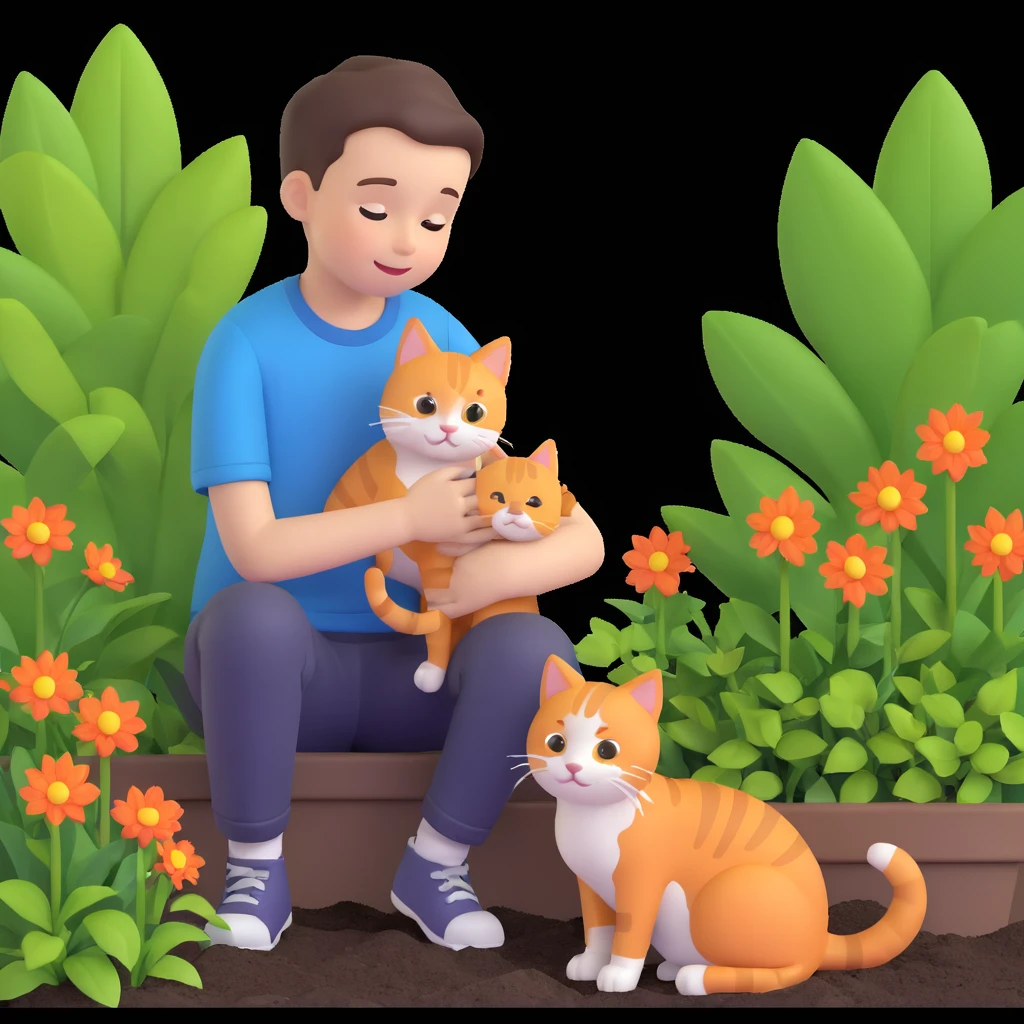 boy and cat pet in garden background emoji